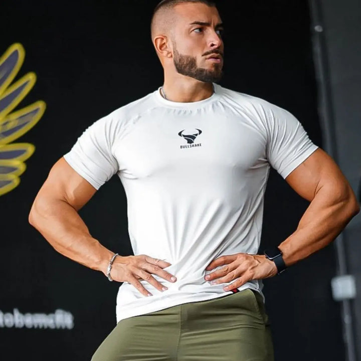 Men's Thin Short Sleeve Ice Silk  Summer Gym exercise T-shirt Slim O-neck Bottoming Fashion Men Clothing Tops