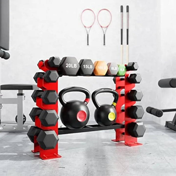 FISUP Weight Rack for Dumbbells, Only 450LBS Capacity Stand for Home Gym Strength Training, Red and Black 5 Tier