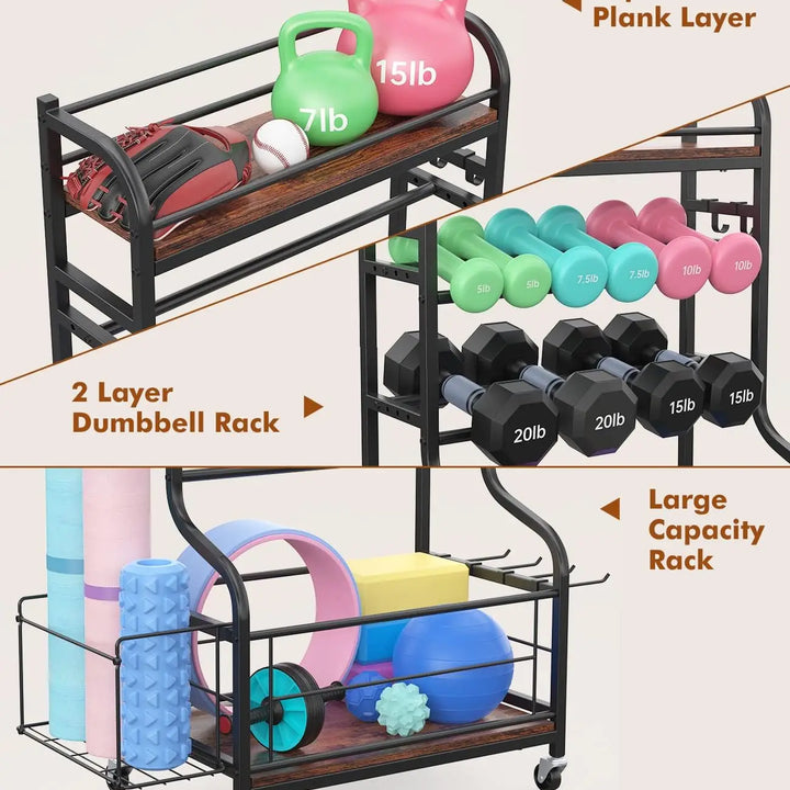 Weight Rack for Dumbbells, All in One Home Gym Storage Rack for Yoga Mat Dumbbells and Kettlebells Holder, 4 Tier Heavy Duty Met