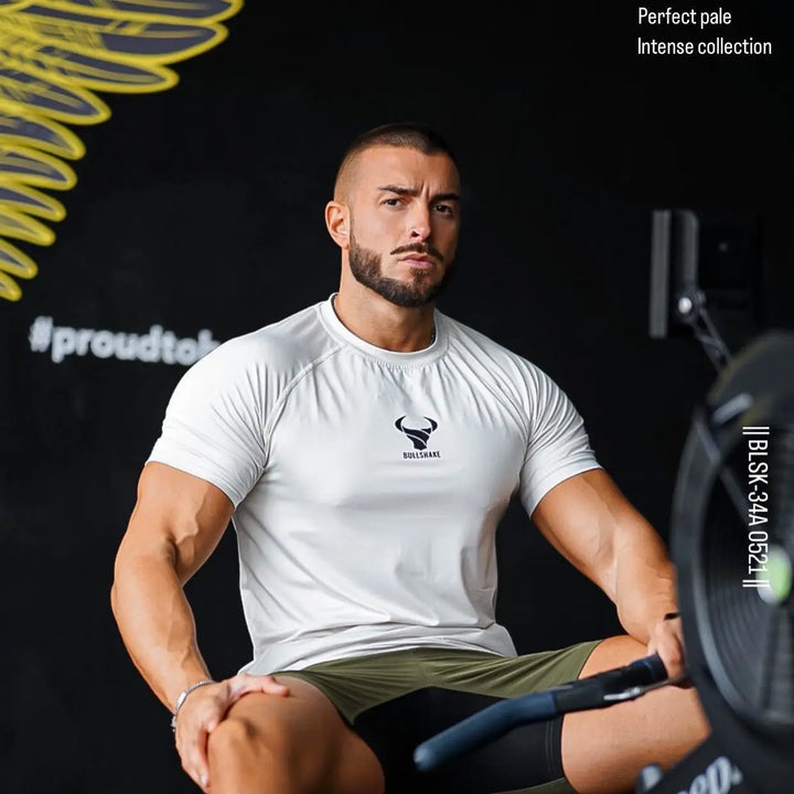 Men's Thin Short Sleeve Ice Silk  Summer Gym exercise T-shirt Slim O-neck Bottoming Fashion Men Clothing Tops