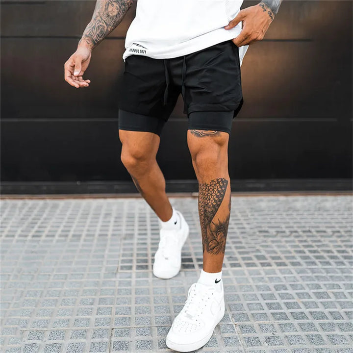 2 In 1 Running Shorts Men Gym Shorts Sport Man 2 In 1 Double-deck Quick Dry Fitness Pants Jogging Pants Sports Sweatpants