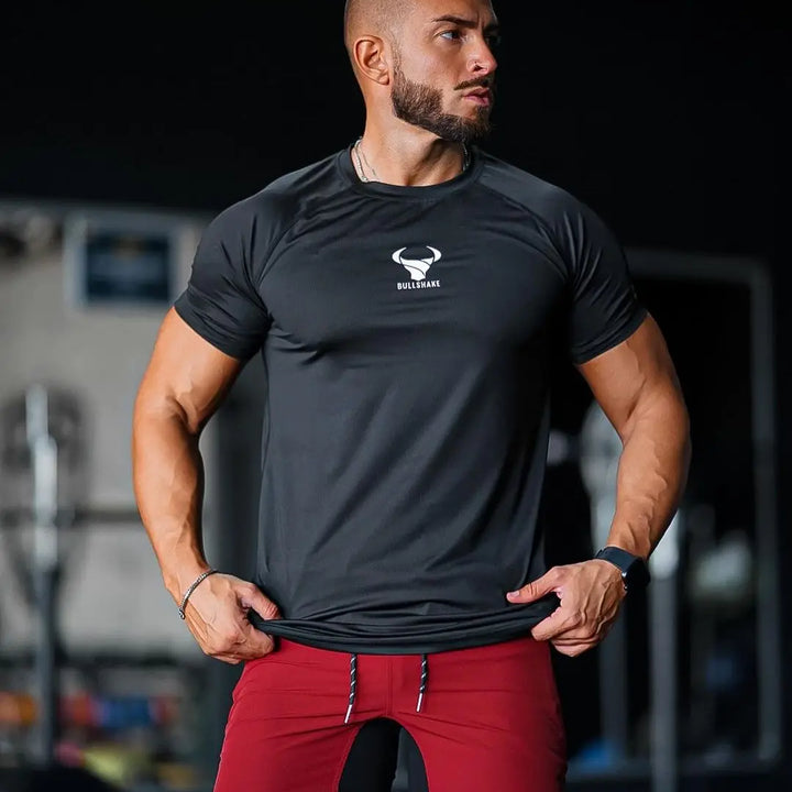 Men's Thin Short Sleeve Ice Silk  Summer Gym exercise T-shirt Slim O-neck Bottoming Fashion Men Clothing Tops