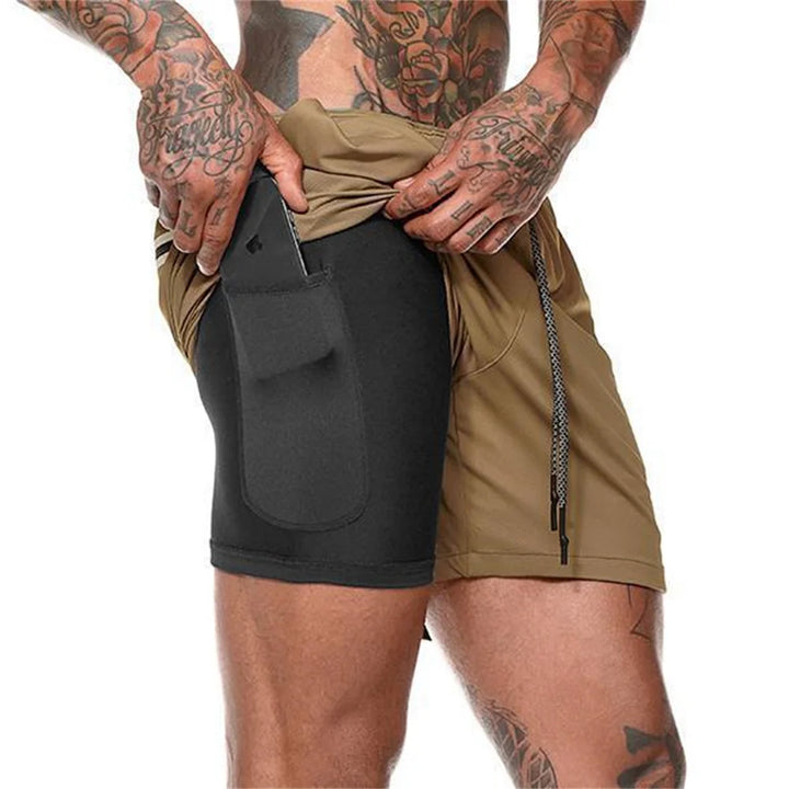 Running Shorts Men 2 In 1 Double-deck Quick Dry GYM Sport Shorts Fitness Jogging Workout Shorts Men Sports Short Pants