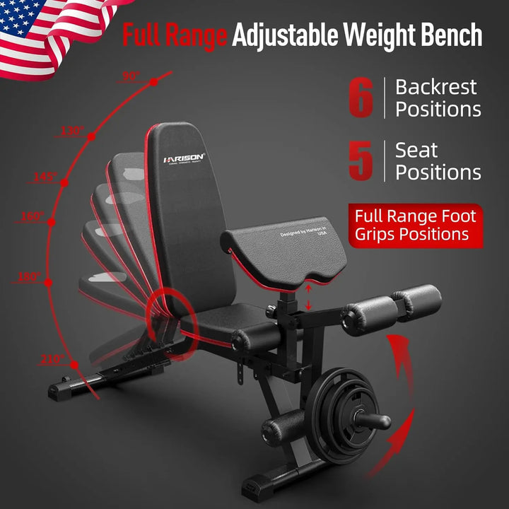 Adjustable Weight Bench with Leg Extension and Preacher Pad Flat Incline Decline Exercise Bench for Home Workout WeightTraining