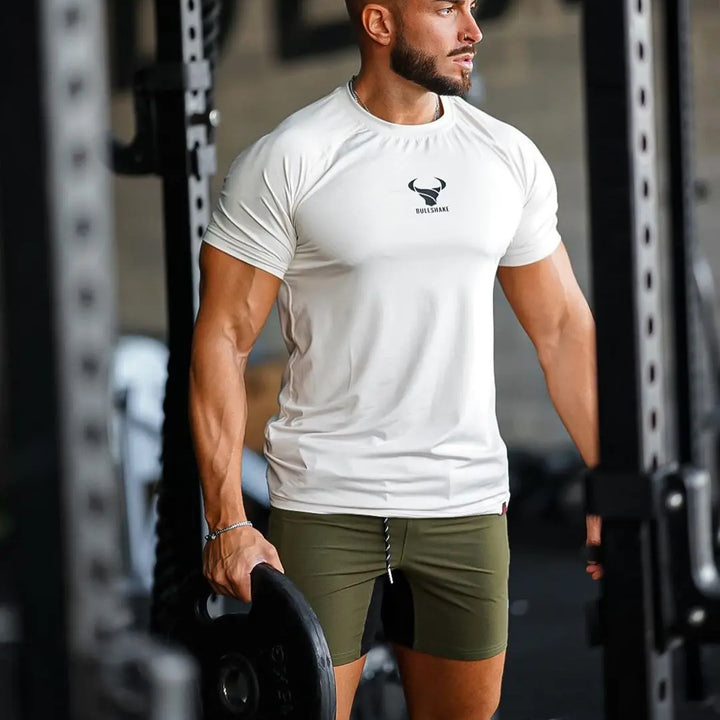 Men's Thin Short Sleeve Ice Silk  Summer Gym exercise T-shirt Slim O-neck Bottoming Fashion Men Clothing Tops