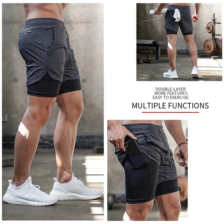 Running Shorts Men 2 In 1 Double-deck Quick Dry GYM Sport Shorts Fitness Jogging Workout Shorts Men Sports Short Pants