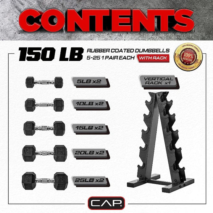 CAP Barbell 150 LB Dumbbell Set with Rack dumbell  weights for fitness